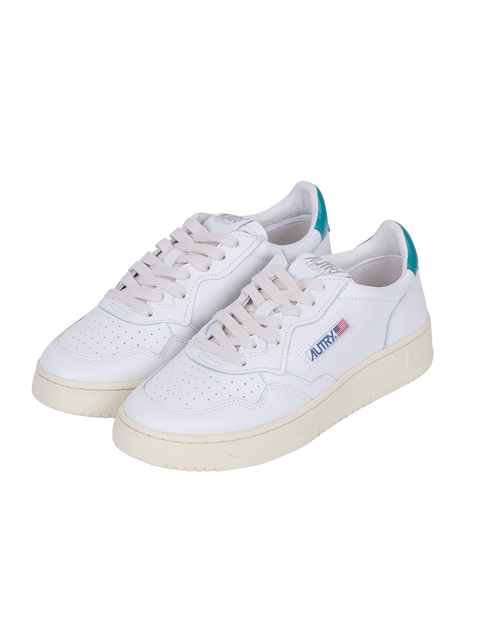 AUTRY - MEDALIST LEATHER SNEAKERS (WHITE/PETROL)