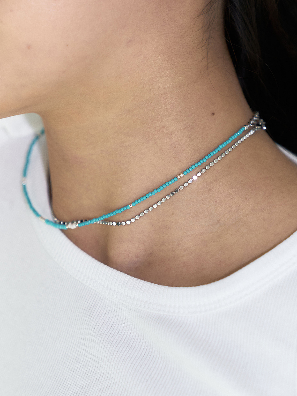 OURPIERRE -  LOVE SKINNY BEADS NECKLACE (SKY BLUE)