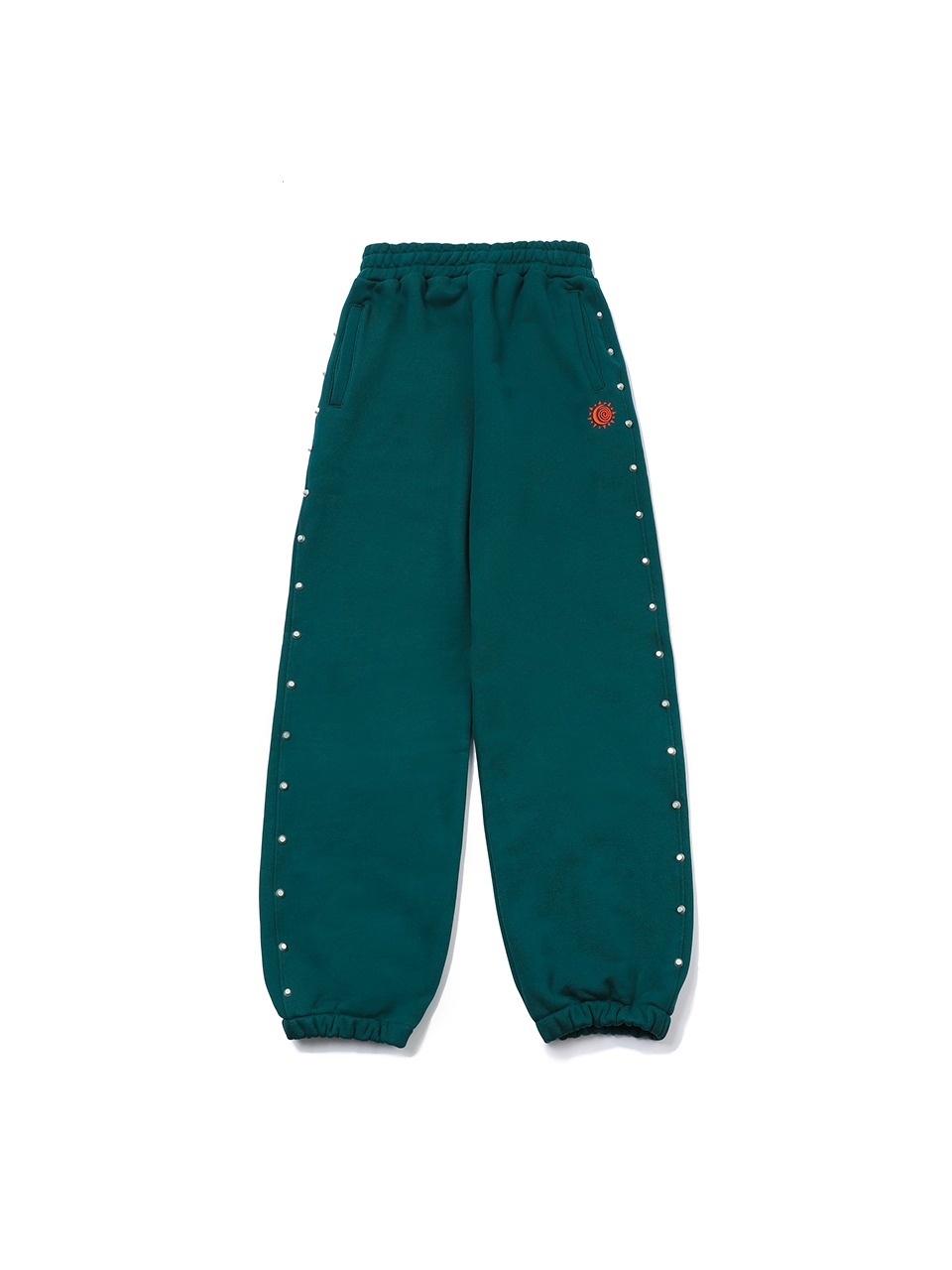WESKEN - AZTEC SYMBOL EMBROIDERY STUDDED SWEAT PANTS (GREEN)