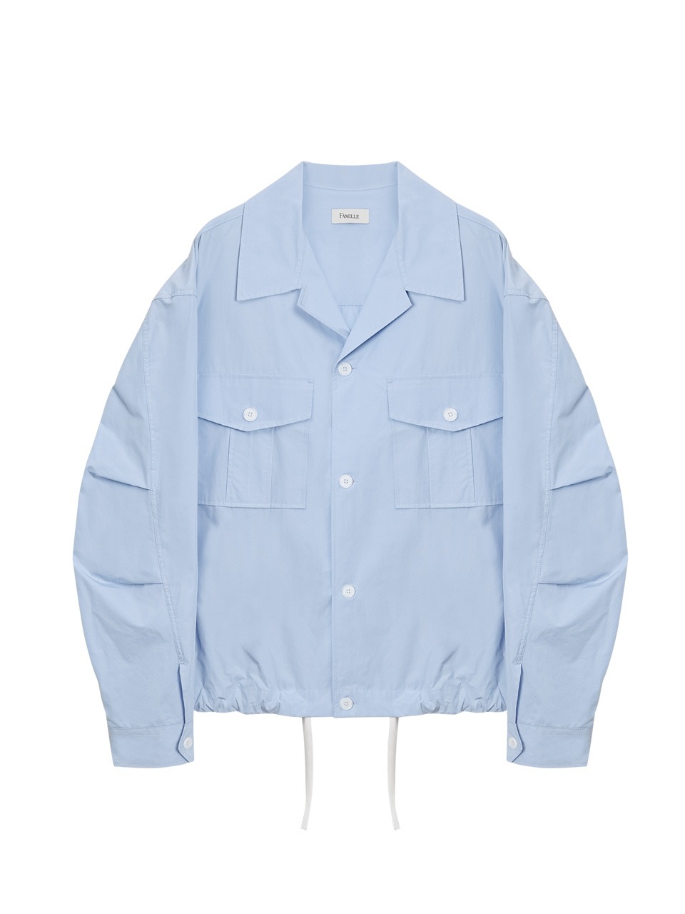 FAMILLE - OPEN COLLARED DRAWSTRING CROPPED SHIRT (SKY BLUE)