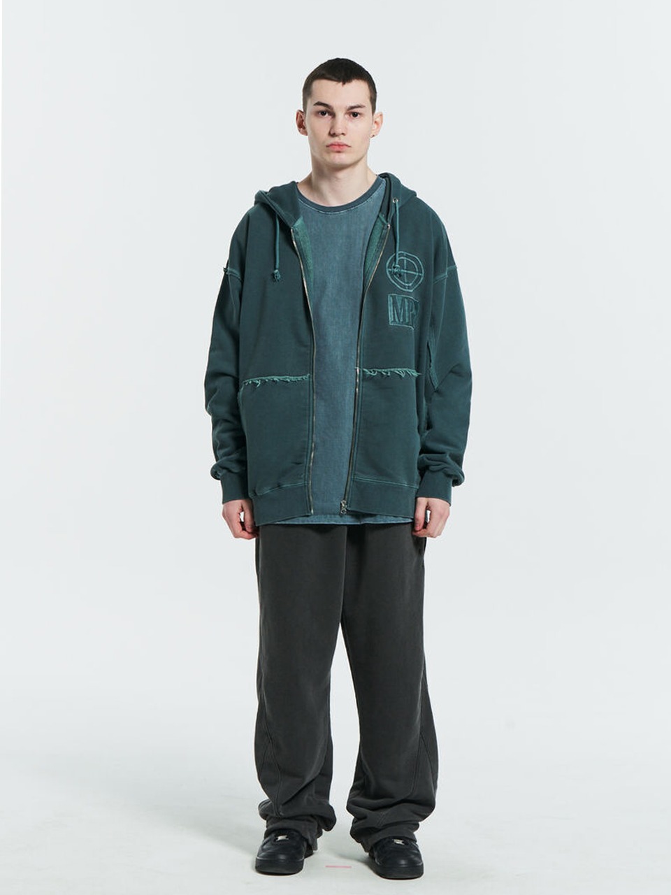 PLASTICPRODUCT - MPa SCRATCHED ZIPPED HOODIE (DARK GREEN)