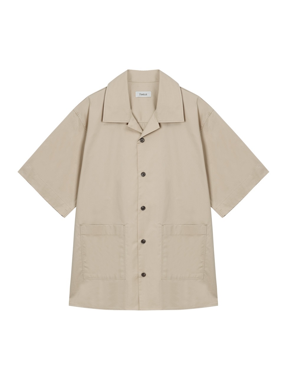 FAMILLE - OVERSIZED OPEN COLLAR OUT POCKET SHIRT (BEIGE)