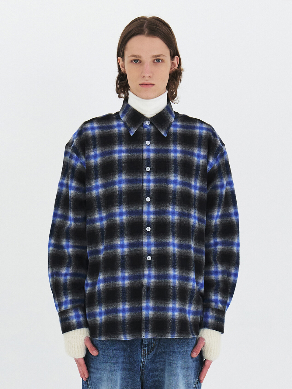 WINDER - OMBRER COTTON FLANNEL CHECK SHIRTS (BLUE)
