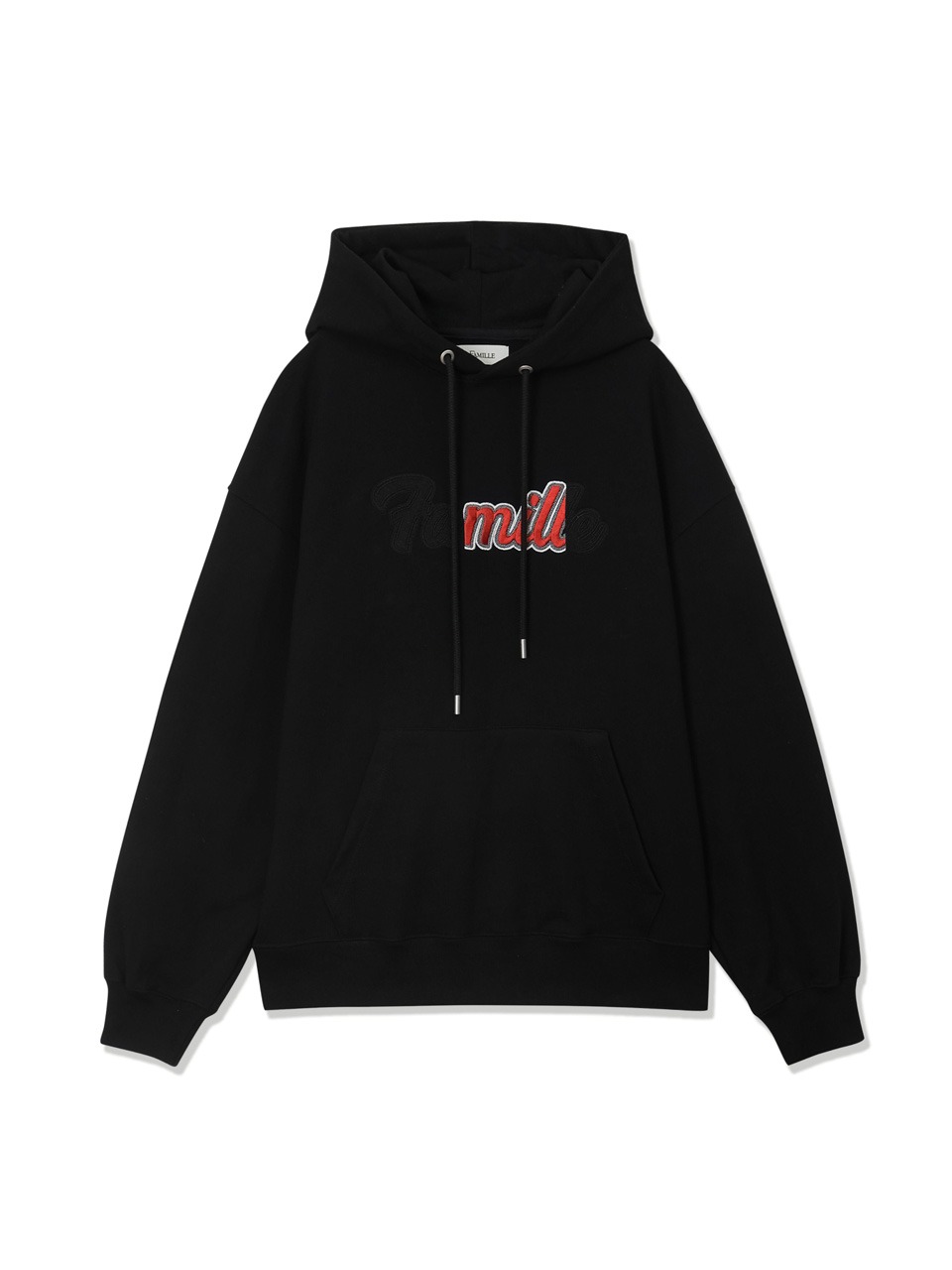 FAMILLE - CONTRAST EMBROIDERY OVERSIZED HOODIE (BLACK)