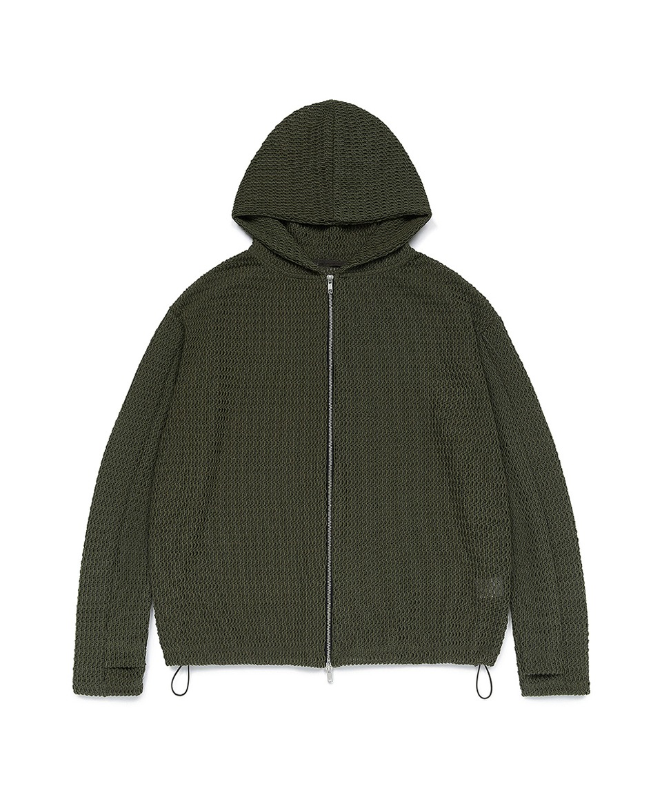 PARAKEET - WAVE STRUCTURE KNITTED ZIP UP HOODIE (KHAKI)